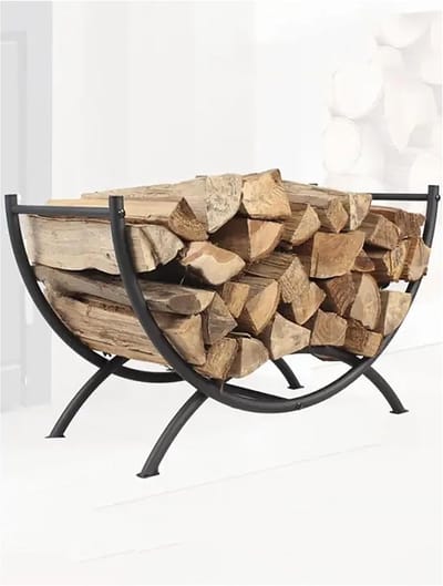 Hout Opslagrek - Houtstapelaar Buiten - Open Haard - Roestbestendig Metaal - 70x40x6 cm - Zwart