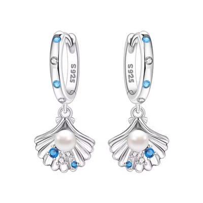 Oorbellen schelp - dames - zirkonia - blauw