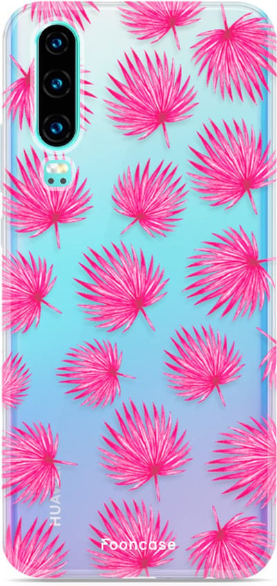 Fooncase Hoesje Geschikt voor Huawei P30 - Shockproof Case - Back Cover / Soft Case - Pink leaves / Roze bladeren