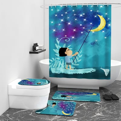 Floraweg Douchegordijn,Shower Curtain,badgordijn,badkamergordijn,Sterrenhemel 's nachts, stel, kinderen, dieren, digitale printen -Anti Schimmel - Inclusief 12 ringen -met 12 stuks douchegordijnhaken – Waterdicht -Wasbaar- Polyester - 180x200 cm