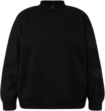 Ulla Popken - Dames - Sweatshirt popeline-inzetstuk ronde hals vleermuismouwen - Zwart - Maat 50+