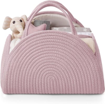 Luiertas - Luiermand - Geweven luierdoos - Opbergmand - Opbergdoos - roze