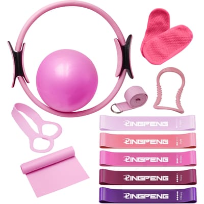 12 Stuks Pilates Set Fitnessbal Stretchband Rugvorming Spier Training Yoga Apparatuur voor Thuis Workout pink