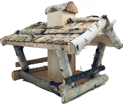 GARDEN SPIRIT Vogelvoederhuisje Berkenhout met Voedersilo - Rieten Dak - Hangend 34 x 31 x 28 cm