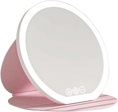 Oplaadbare Verlichte Make-up Spiegel in 3 Kleuren, Vouwbaar met Touch Control, Ideaal voor Reizen en Make-up Tafel, Verstelbare Helderheid en Draagbaar
