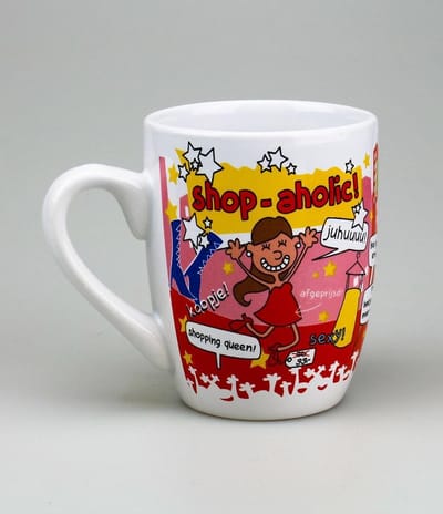 Mok - Cartoon Mok - Voor de echte Shop-aholic - In cadeauverpakking met gekleurd lint