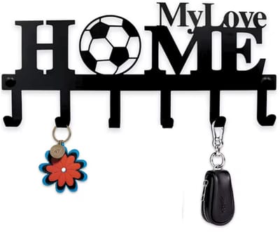 Janse® Kapstok met bal - Sleutelrek met voetbal - Wandkapstok - Zwart - Metaal - 6 haken - 33cm - Decoratie - Metalen kapstok - Wandhaken