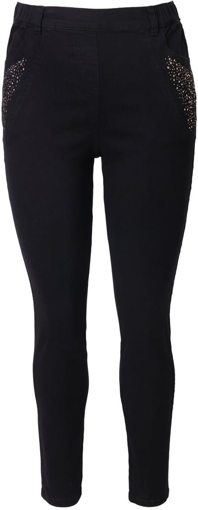 Ulla Popken - Dames - Jegging Sienna smalle pijpen siersteentjes - Zwart - Maat 44