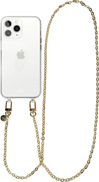 xoxo Wildhearts siliconen hoesje - Geschikt voor iPhone 12 Pro Max - Dreamy - Telefoonhoesje - Hoesje met koord - Gouden ketting - lang telefoonkoord - Transparant hoesje (lange variant)