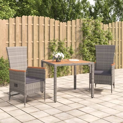 vidaXL - 3-delige - Tuinset - met - kussens - poly - rattan - grijs