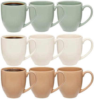 5Five Koffiemokken Venice - 9x stuks - Keramiek - in 3 kleuren - 480 ml - 9 x 11 cm - Bekers