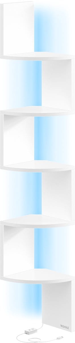 VASAGLE - Wandplank - Hoekplank - LED-Verlichting - 5 Niveaus - Voor Slaapkamer Woonkamer Badkamer