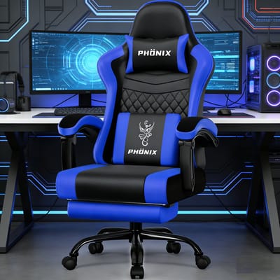 Fukstern Gaming Stoel-Ergonomische gamestoel-155°Verstelbare Rugleunin gaming chair-Inklapbare voetsteun-Geïntegreerde armleuningen-Max. Draagvermogen 150 kg – Blauw