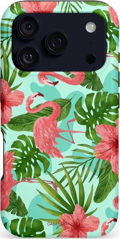 Casetastic hoesje geschikt voor Apple iPhone 17 Pro - MagSafe - Dubbellaagse bescherming - Flamingo jungle - Fashion Case - Mintgroen Koraal Donkergroen