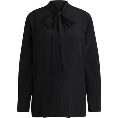 Boss Damesblouse met lange mouwen en strik in de hals (Zwart)