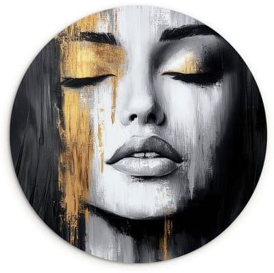 WallCircle® Wandcirkel 120x120 cm - Muurcirkel Gezicht - Vrouw - Penseelstreken - Abstract - Muurdecoratie woonkamer - Wanddecoratie slaapkamer - Kamer decoratie accessoires - Ronde schilderijen XXL