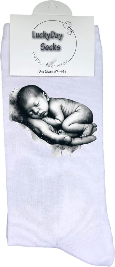 Baby - Opkikkertje - Zwanger - Grappige sokken - Valentijn cadeau - Verjaardag cadeau - Kerst cadeau - Grappige sokken - Leuke sokken - Fantasie - Vrolijke sokken - Zwart wit - Kerst sokken - Vaderdag - Moederdag - Socks maken Happy - 37-44