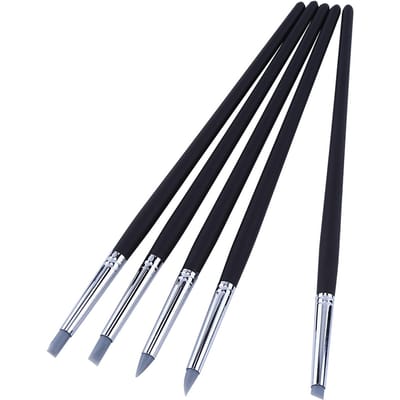 Lot de 5 stylos flexibles en silicone, cire, argile, sculpture, poterie, avec poignées en bois black