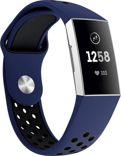 By Qubix - Compatible Fitbit bandje - geschikt voor Fitbit Charge 3 - Fitbit Charge 4 siliconen DOT bandje - Donkerblauw / Zwart - Maat: Small - Horlogeband - smartwatchbandje