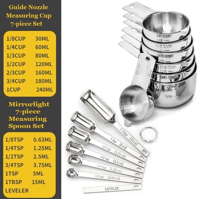 RVS Maatbeker en Lepel Set 14PCS met Nivelleerder, Droge en Vloeibare Ingrediënten, Perfect voor Koken & Bakken yellow