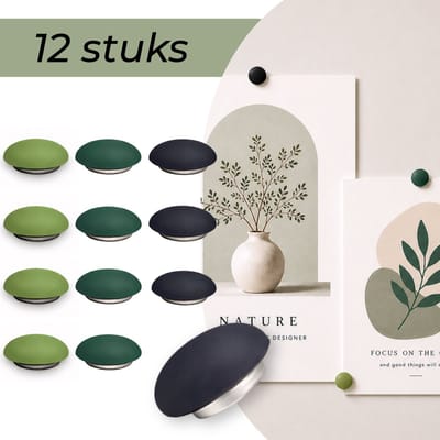 Hoya living - Koelkastmagneten - Mix Groen - 12 stuks - Whiteboard magneten - Ronde sterke magneten - Kleine magneetjes - Magneten koelkast