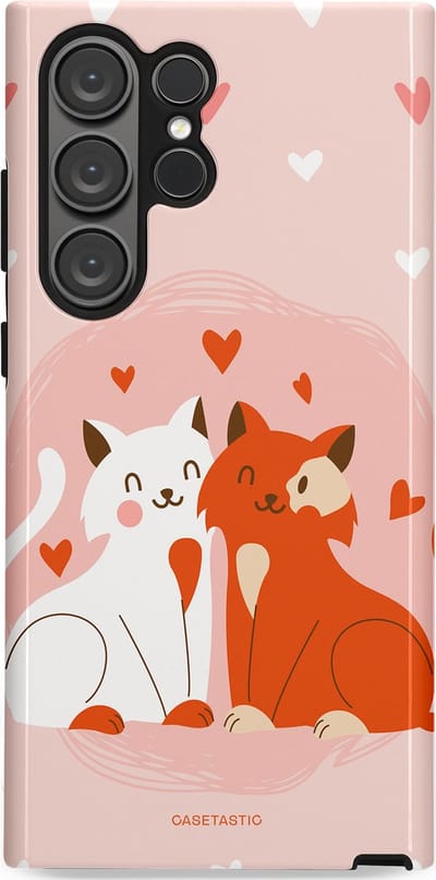 Casetastic Hoesje Geschikt voor Samsung S23 Ultra - Stijlvolle Beschermende Duo-layer Case - Romantische Katten Liefde