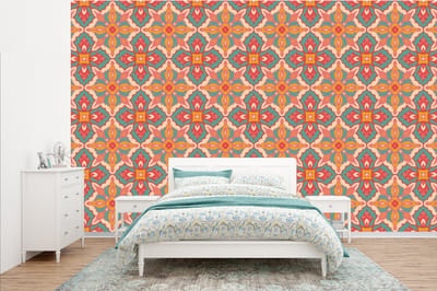 Behang - Fotobehang Patroon - Hippie - Oranje - Breedte 385 cm x hoogte 240 cm