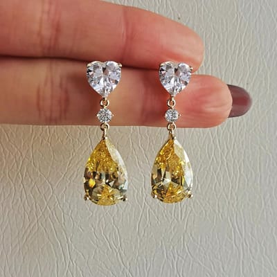 Boucles d'oreilles pendantes Huitan Temperament Poire Jaune Zircone Cubique Mode de Luxe Accessoires d'Oreille pour Femmes pour Fiançailles Mariage Bijoux brown