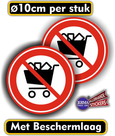 Jerma - Winkelwagens verboden - Sticker - set 2 st - Ø 10 cm - Weerbestendig - Zelfklevend