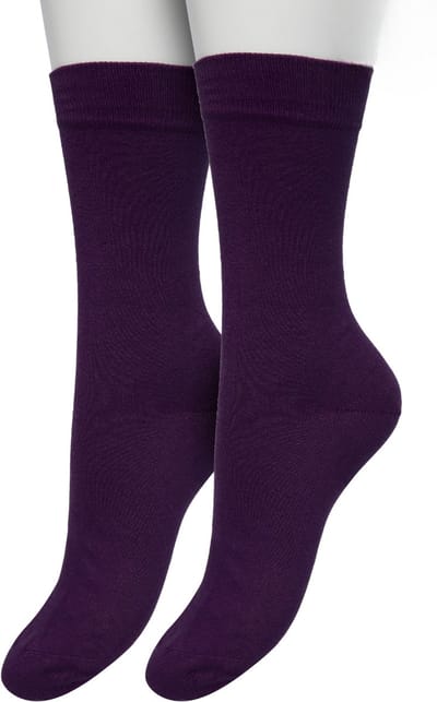 Bonnie Doon Basic Sokken Dames Donker Paars maat 36/42 - 2 paar - Basis Katoenen Sok - Gladde Naden - Brede Boord - Uitstekend Draagcomfort - Perfecte Pasvorm - 2-pack - Multipack - Effen - Diep Paars - Eggplant - OL834222.221