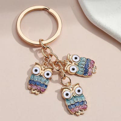 DW4Trading Sleutelhanger met Drie Uiltjes - 9x7 cm - Multicolor