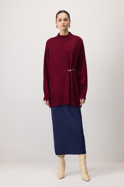 Touché Privé - Gebreide tuniek met metalen accessoires - Bordeaux - Dames