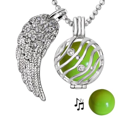Engelenroeper 18mm Bolhouder met Ketting 90cm en Bolletje - Dames - Zilverkleurig Golven - EBS18070