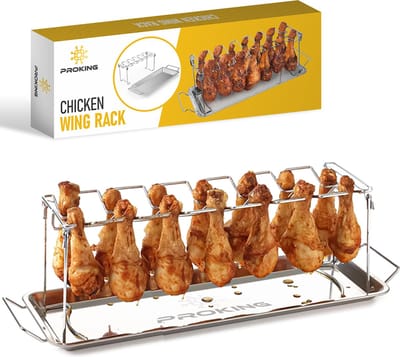 PROKING Kippenvleugelhouder – BBQ Accessoires – BBQ Kiphouder –Kiphouder Oven – Inclusief Opvangbakje – RVS
