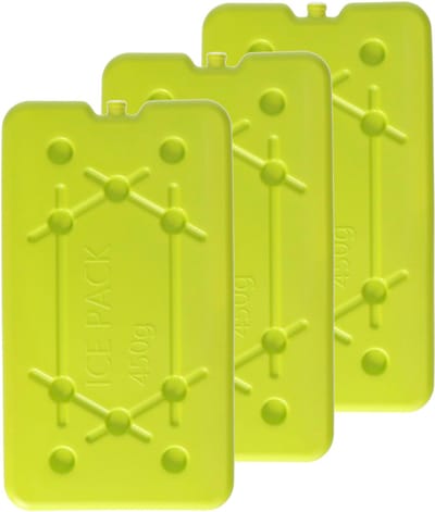 Plasticforte koelelementen 450 gram - 3x - 14 x 25 x 1 cm - geel - voor koelbox en koeltas