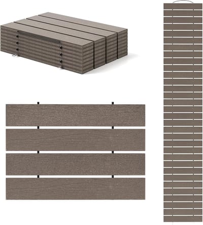 KOMFOTTEU Rolpad, 242 x 43 cm, tuinpad, tuinpad, weerbestendig, HDPE, met houtlook, decoratieve houten trap, houten trap, uitrolbaar, voor tuin, binnenplaats, outdoor, bruiloft