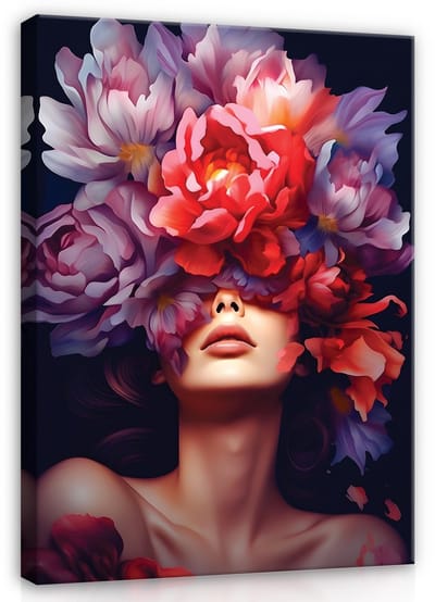 WALLARENA - Canvas schilderij - 100x70 cm - Abstrakte vrouw met bloemen voor de slaapkamer