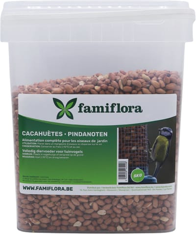 Famiflora Pinda’s Vogelvoer - 5kg Emmer - Natuurlijk - Energierijk - Wintervoer voor vogels - Handige hersluitbare emmer waardoor de pinda’s langer vers blijven en je voorraad netjes opgeborgen is
