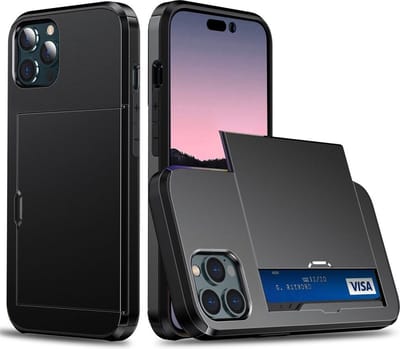 Hoesje met Kaarthouder Slider Geschikt voor Apple iPhone 14 Pro | Pasjeshouder Achterkant | Kaarthouder voor twee á drie pasjes | Zwart