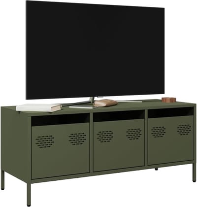 TV Kast - Industriële Kast - Woonkamer Meubel - Koudgewalst Staal Frame - 101 x 39 x 43 cm - Olijfgroen