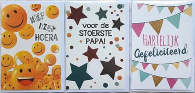 3 Wenskaarten - Voor de Stoerste PAPA + Hartelijk Gefeliciteerd + Hiep Hiep Hoera - 12 x 17 cm – PAP-301