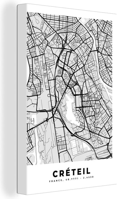 Canvas Schilderij Frankrijk - Plattegrond - Kaart - Créteil - Stadskaart - 20x30 cm - Wanddecoratie