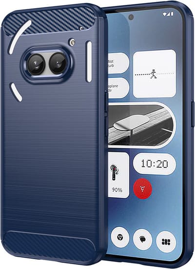 MobyDefend Hoesje - Geschikt voor Nothing Phone (2a) / Nothing Phone (2a) Plus - TPU Backcover - Geborstelde Metaal & Carbon-Look - Blauw