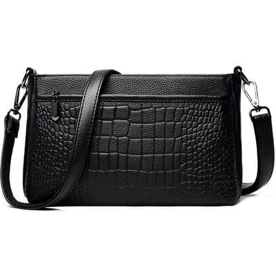 Echt Lederen Tas Vrouwen Luxe Zacht Leer Vrouwen Schoudertas Retro Steenpatroon Grote Capaciteit Crossbody Tas Vrouwen black