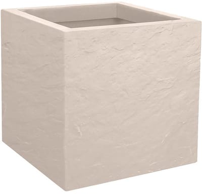 Vierkante bloempot 30 cm - EDA - Volcania Up - 21 L - Binnen/buiten - Steendecor - 29,5 x 29,5 x H29,5 cm - Kalksteenbeige