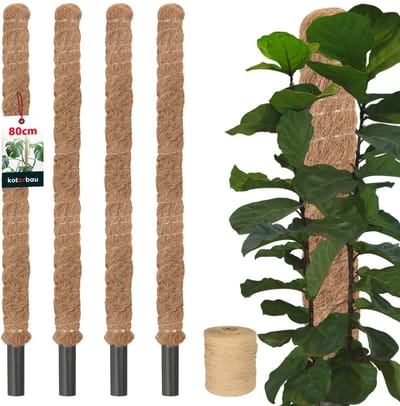 KOTARBAU® 4 st Kokosstok, Plantenstok, ⌀ 3,2 x 80 cm, Kokosstaaf, Klimhulp Monstera, Bruin, Kokosvezel, Klimhulp, Plantenstaaf, Kokosstok voor Monstera, Kokosstaaf voor Klimplanten