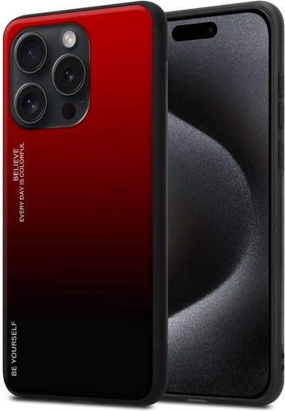 Cadorabo Hoesje geschikt voor Apple iPhone 15 PRO in ROOD - ZWART - Tweekleurige beschermhoes van TPU-silicone Case Cover en achterzijde van gehard glas