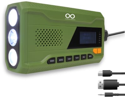 DAB+ Noodradio met Zonnepaneel en Handslinger - Noodradio Solar Opwindbaar - 4500 mAh Powerbank, Bluetooth 5.0, Zaklamp, SOS Sirene - Waterafstotend (IPX5) - Voor Kamperen, Survival, Noodpakket & Noodsituaties