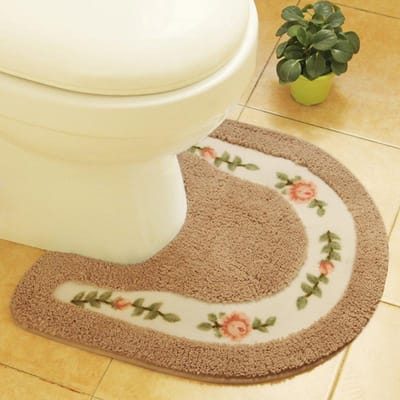 50X50Cm Landelijke U-vormige toiletbrilkussenhoes, toiletwaterabsorberende vloermat, deurmat, waterdichte en antislip voetmat, badkamertapijt kameel