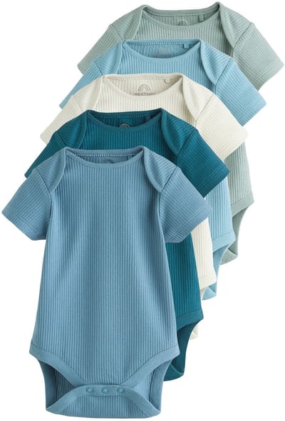 Next - Jongens - Set van 5 babyrompers met korte mouwen - Blauw